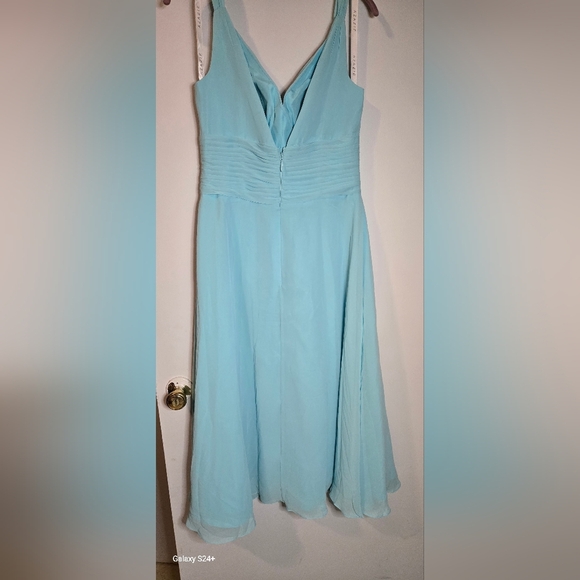 Azazie Blue Ruched Strapless Sundress for Weddings - Picture 4 of 4
